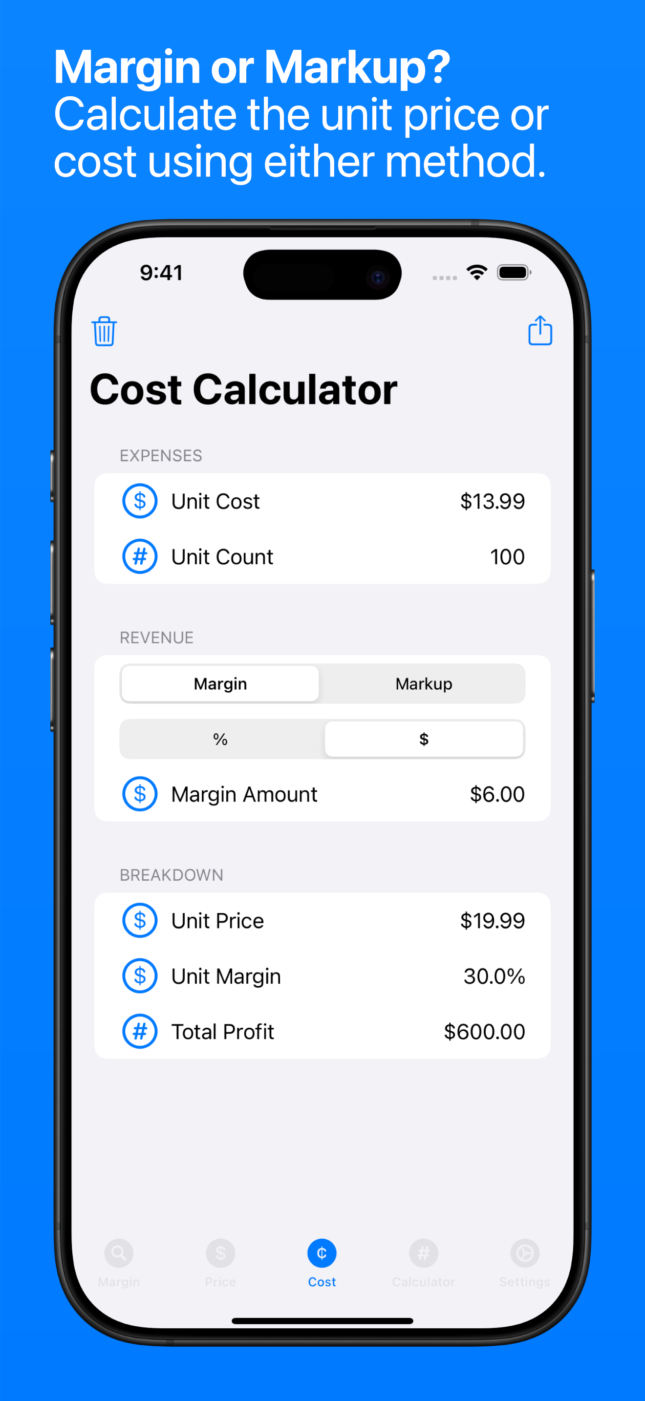 Margin or Markup Calculation on iPhone